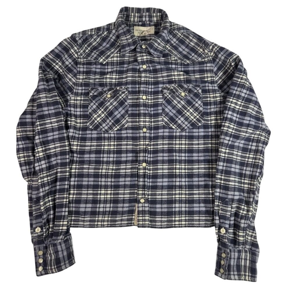 VTG Denim Supply Ralph Lauren Pearl Snap Flannel Shirt Mens Medium Plaid Cotton - Picture 1 of 7